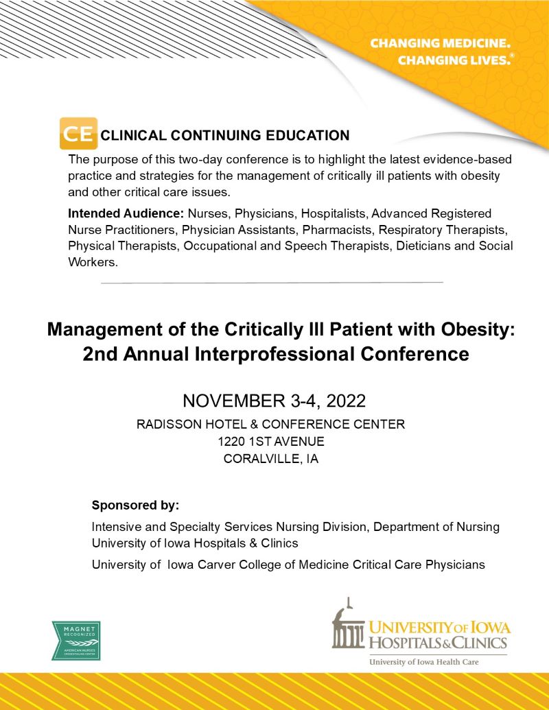 Management of the Critically Ill Patient with Obesity:  2nd Annual Interprofessional Conference Banner